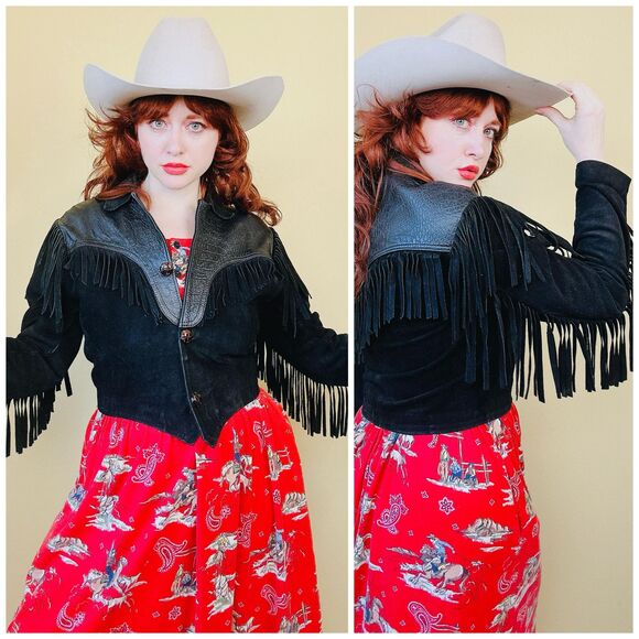 1980s Vintage Leather By Raphael Western Coat /Fringe Jacket / Medium - Picture 1 of 8